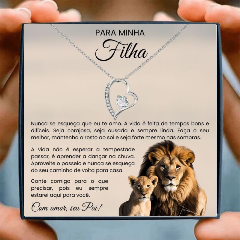 Colar Presente Para Filha Amor De Pai Leão Com Mensagem