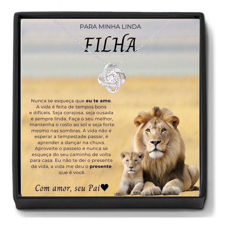 Colar Presente Para Filha Amor De Pai Leão Com Mensagem