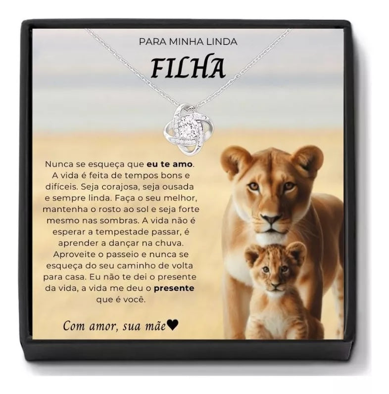 Colar Presente Para Filha Amor De Mãe Leoa Com Mensagem